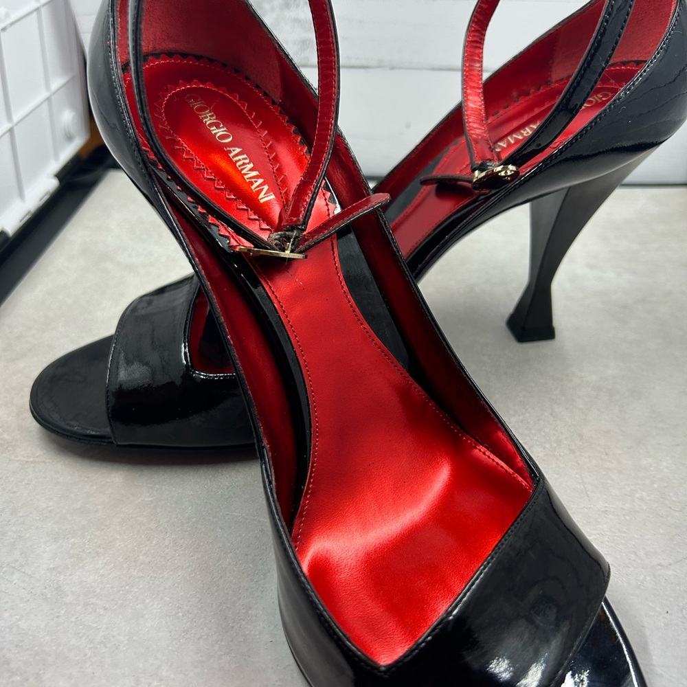 Giorgio Armani Black Heels with Red Accents